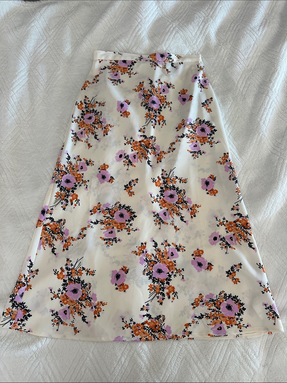 Urban Outfitters White A-Line Midi Skirt with Lavender & Orange Floral